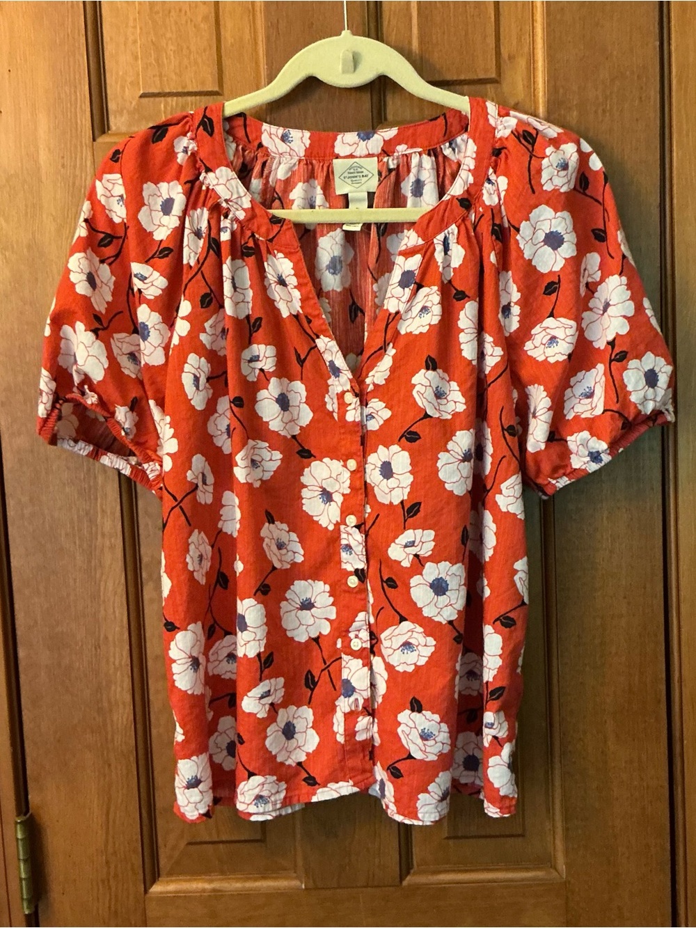 St. John’s Bay Women’s Red Floral Button-Front Peasant Top